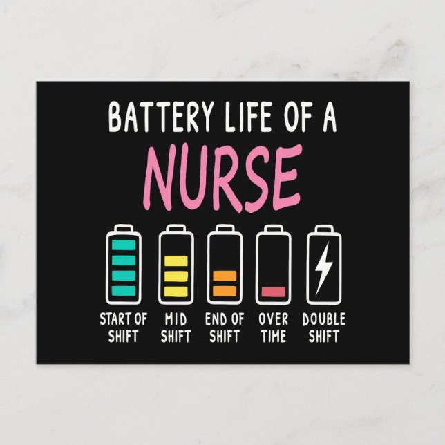 Carte Postale Battery life of a nurse humor chart (Devant)
