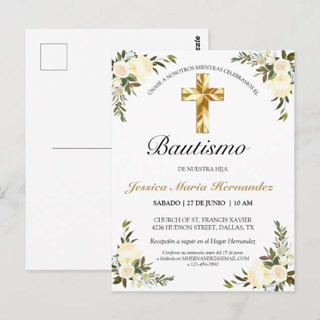 Carte Postale Bautizo floral elegante del marfil del bebe (Devant / Derrière)