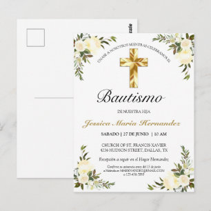 Carte Postale Bautizo floral elegante del marfil del bebe