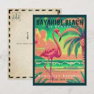 Carte Postale Bayahibe Beach DR Retro Flamants roses Souvenir an