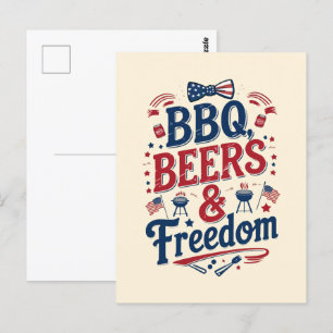 Carte Postale BBQ, Bières & Liberté - Vibes 4 juillet rétro