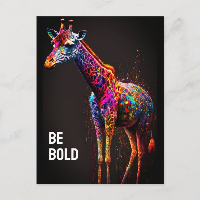 Carte Postale Be Bold Colorée Arc-en-ciel Giraffe Cute Zoo Anima (Devant)
