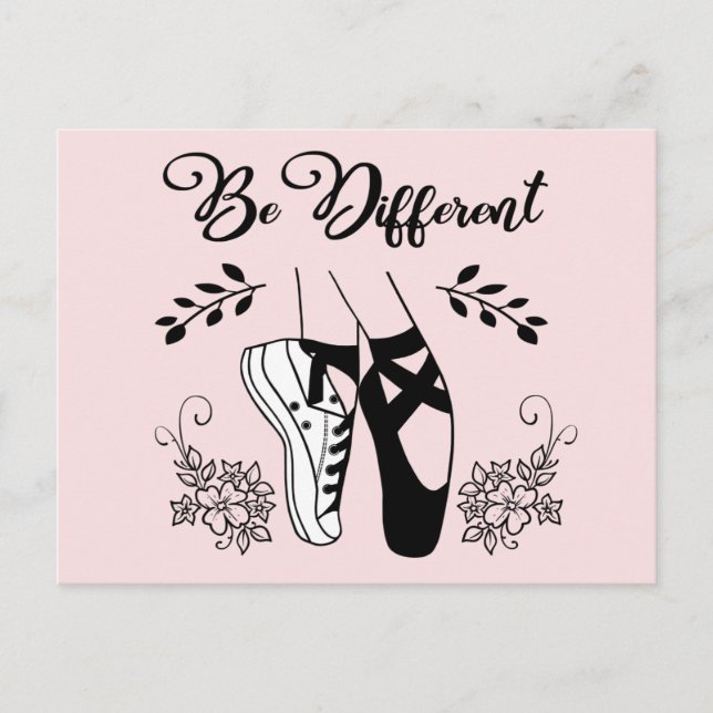 Carte Postale Be Different Ballet Chaussures Noir et Blanc (Devant)