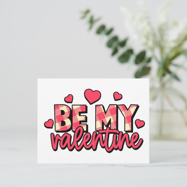 Carte Postale Be My Valentine Plaid Text (Debout devant)
