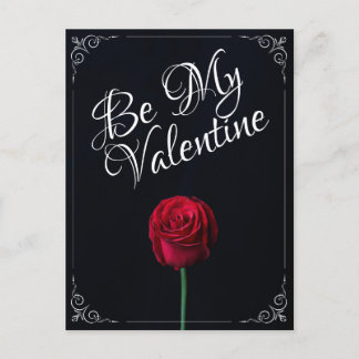 Carte Postale Be My Valentine - Rose rouge foncé