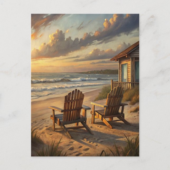 Carte Postale Beach Chairs Sunset Coastal Ocean Vacation (Devant)