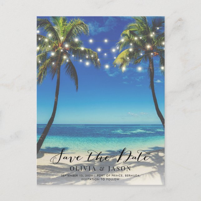 Carte Postale Beach String Mariage Éclairage Enregistrer la phot (Devant)