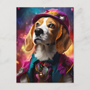 Carte Postale Beagle dans un Casquette rose