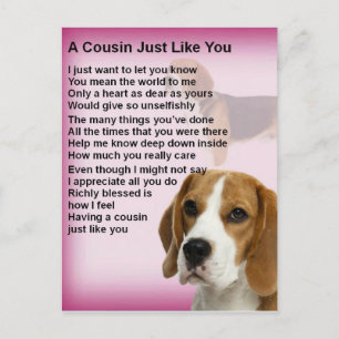 Carte Postale Beagle Design Cousin Poem