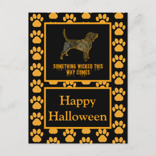 Carte Postale Beagle Hound Chien Silhouette Halloween Orange