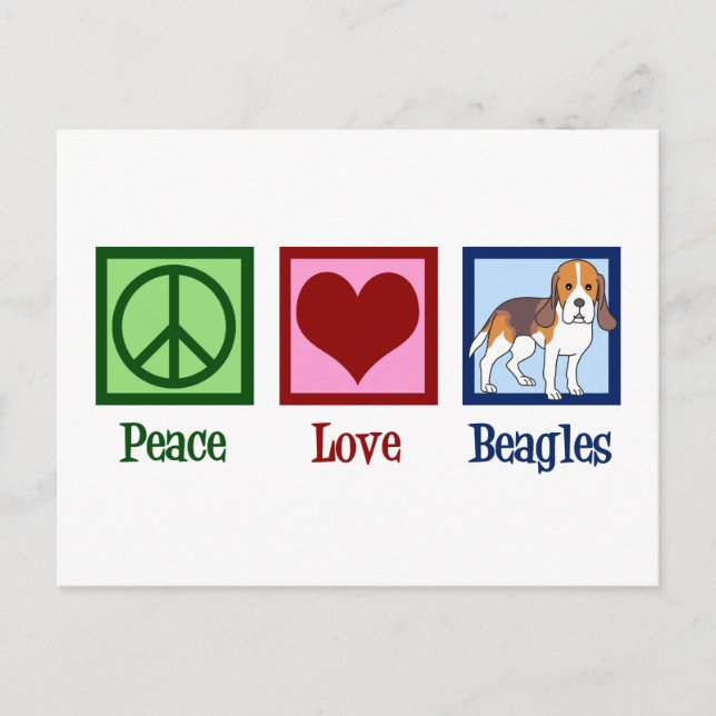 Carte Postale Beagles mignons de l'amour de la paix (Devant)