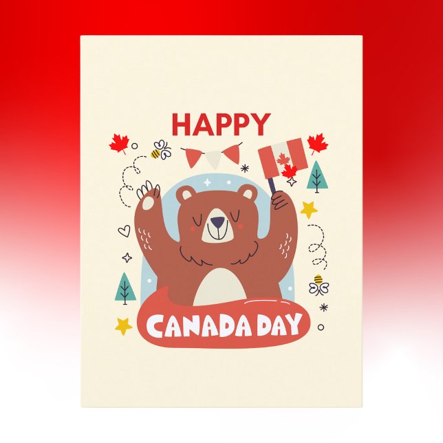 Carte Postale Bear mignonne avec drapeau canadien Bonne fête du  (Créateur téléchargé)