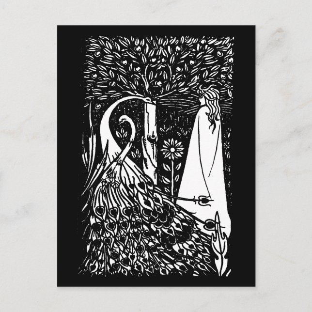 Carte postale Beardsley Nouveau Lady & Peacococks (Devant)