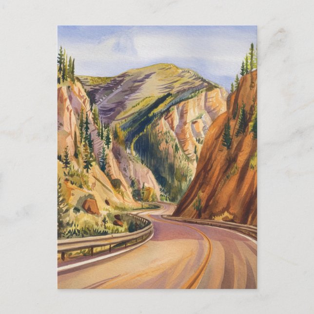 Carte Postale Beartooth Highway Montana Watercolor Peinture (Devant)
