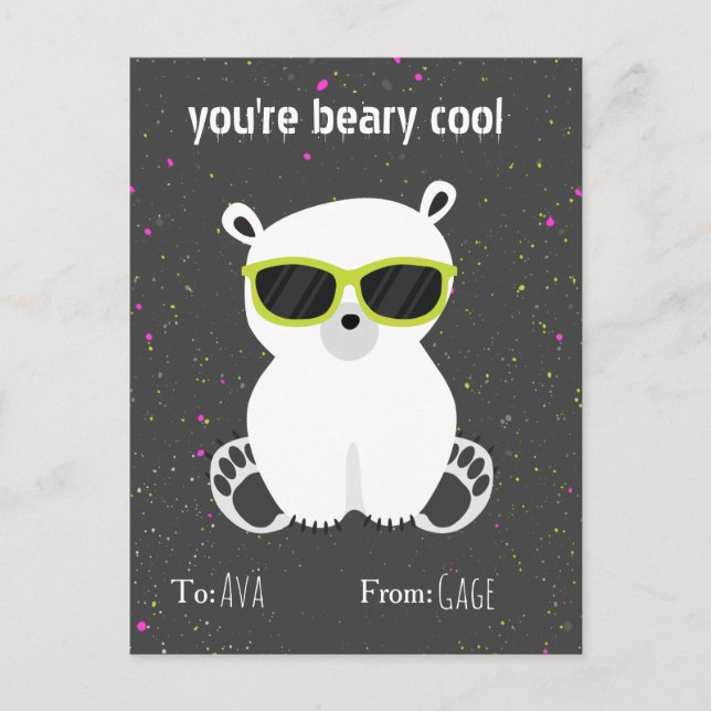 Carte Postale Beary Cool Polar Ours Lunettes de soleil Enfants V (Devant)