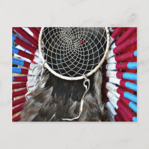 Carte Postale Beau Amérindien Catcher de rêve Rouge Bleu