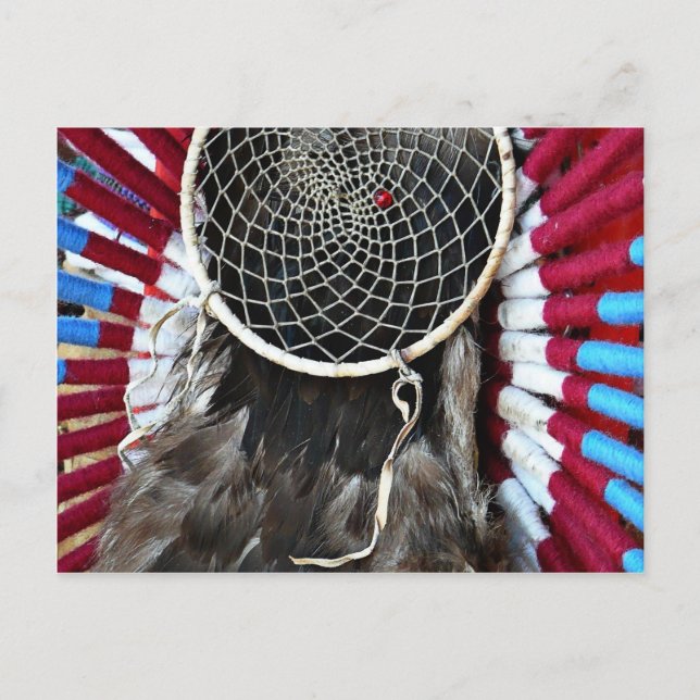 Carte Postale Beau Amérindien Catcher de rêve Rouge Bleu (Devant)