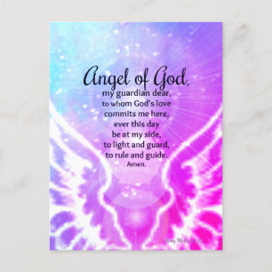 Carte Postale Beau Ange de Dieu Prière Aquarelle rose