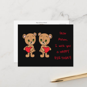Carte Postale Beau bébé ours avec le coeur, coutume