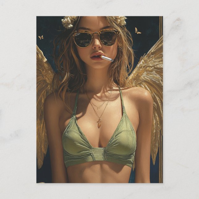 Carte Postale Beau Blond Fumer Angel (Devant)