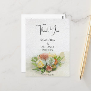Carte Postale Beau Bouquet Fleur Aquarelle Merci d'Art