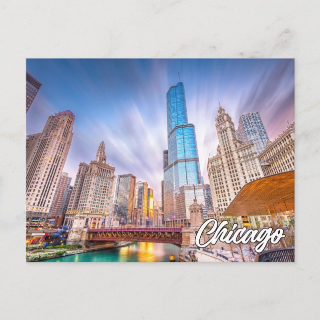 Carte Postale Beau centre-ville Chicago, Illinois, États-Unis (Devant)