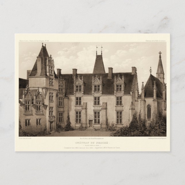 Carte Postale Beau Château français à Sepia Tones (Devant)