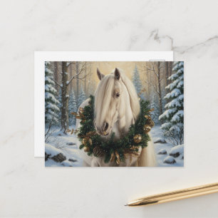 Carte Postale Beau cheval Palomino Forêt d'hiver Noël