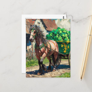 Carte Postale Beau cheval tirant une charge de Shamrocks