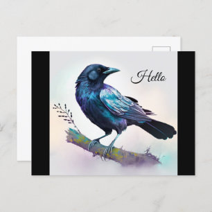 Carte Postale Beau Corbeau sur une branche d'arbre