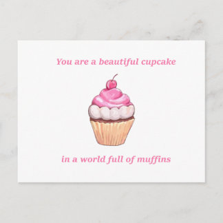 Carte Postale Beau Cupcake dans un monde plein de muffins rose