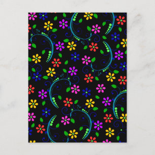 Carte Postale Beau design floral sur Arrière - plan noir