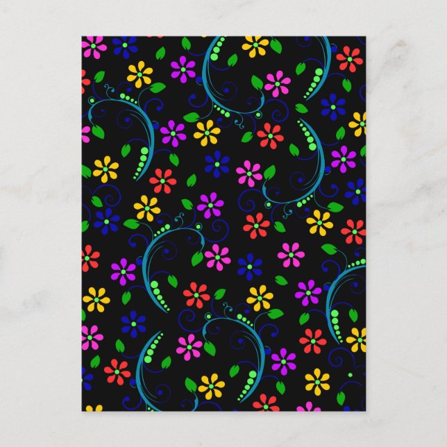Carte Postale Beau design floral sur Arrière - plan noir (Devant)