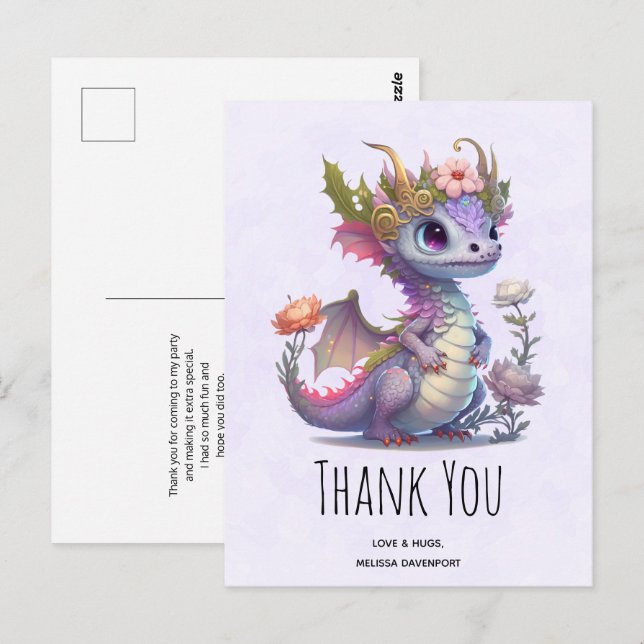 Carte Postale Beau Dragon avec Couronne Élégante Merci (Devant / Derrière)
