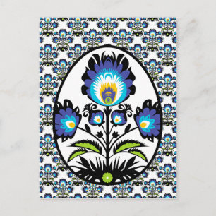 Carte Postale 🐤 🐤 Beau Folklore Bleu Pysanka Oeuf de Pâques