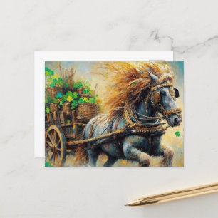 Carte Postale Beau Gray Gypsy Vanner Pulling Shamrocks de panier