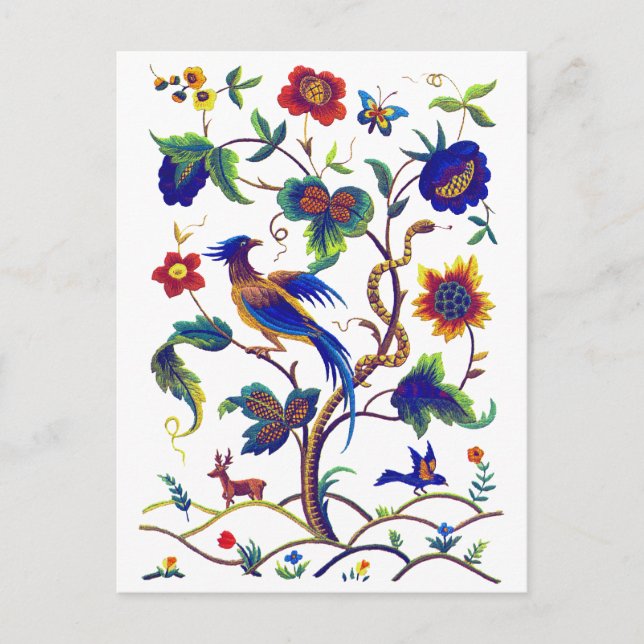 Carte Postale Beau Jacobean Bird of Paradise Broderie (Devant)