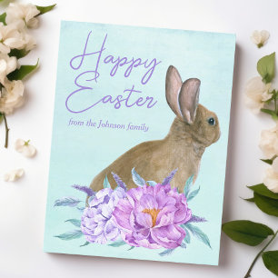 Carte Postale Beau Lapin Lapin Pastel Floral Joyeux Pâques