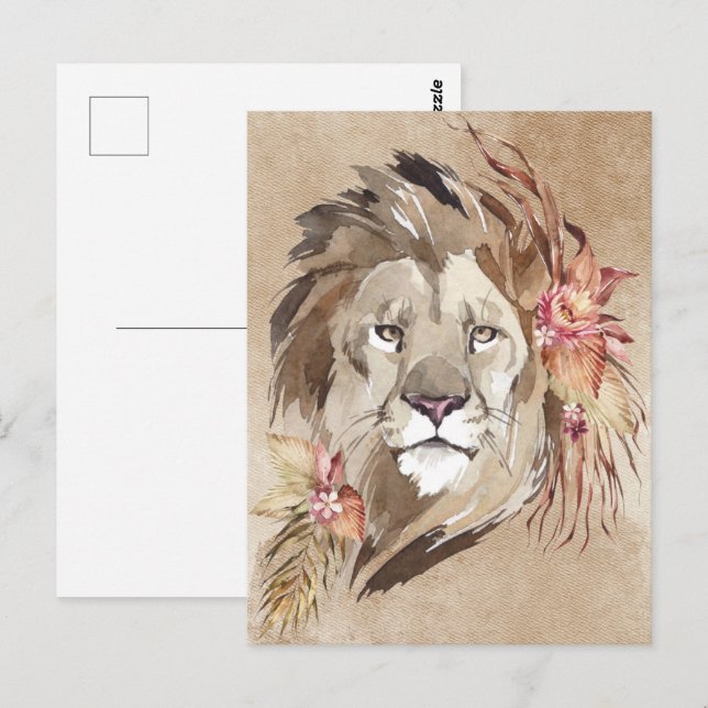 Carte Postale Beau Lion aquarelle (Devant / Derrière)