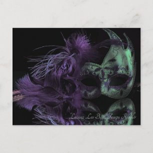 Carte Postale Beau Masque vert et violet Mardi Gras