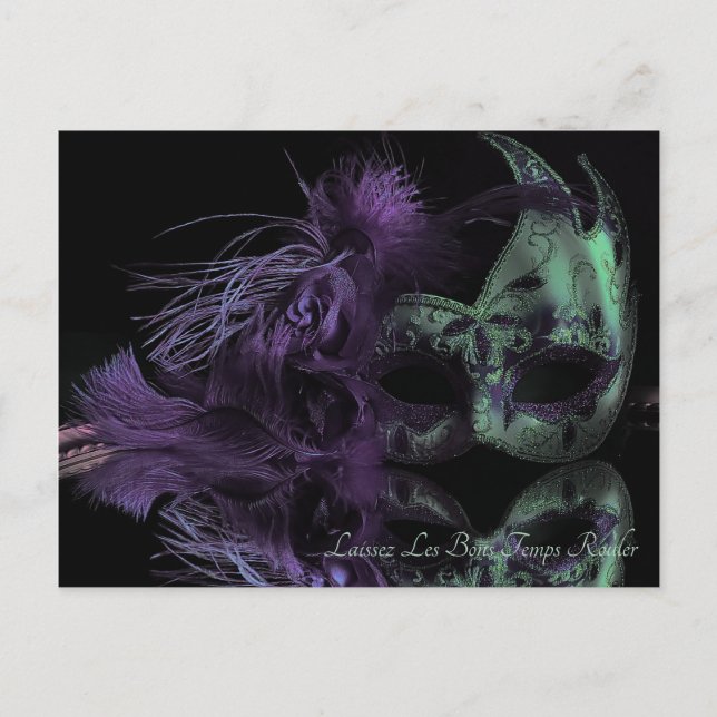 Carte Postale Beau Masque vert et violet Mardi Gras (Devant)