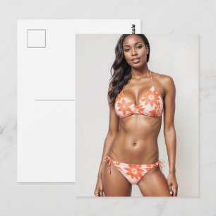 Carte Postale Beau Modèle Africain-Américain Bikini En Pêche