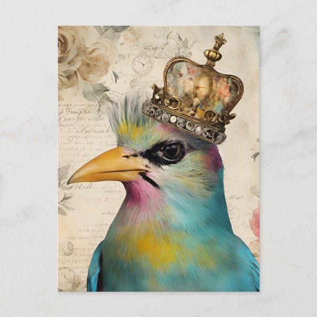 Carte Postale Beau oiseau dans un collage de la Couronne (Devant)