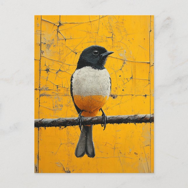 Carte Postale Beau oiseau sur un Arrière - plan jaune usé (Devant)