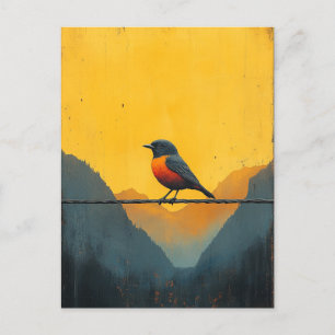 Carte Postale Beau oiseau sur un fil dans les montagnes