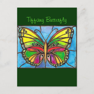 Carte Postale Beau Papillon en verre teint Aquarelle Art!
