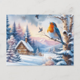 Carte Postale Beau paysage d'oiseaux et d'hiver 14