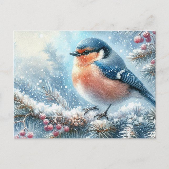 Carte Postale Beau paysage d'oiseaux et d'hiver 2 (Devant)