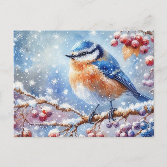 Carte Postale Beau paysage d'oiseaux et d'hiver 7 (Devant)