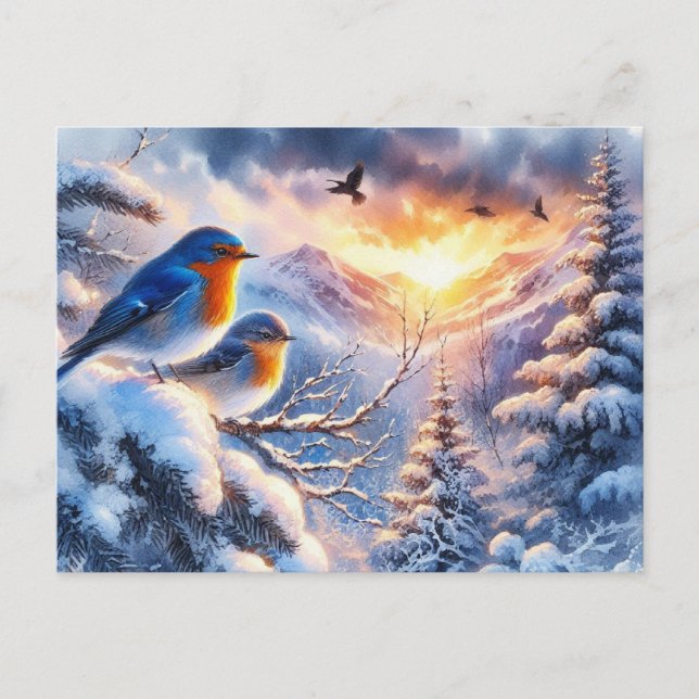 Carte Postale Beau paysage d'oiseaux et d'hiver 8 (Devant)